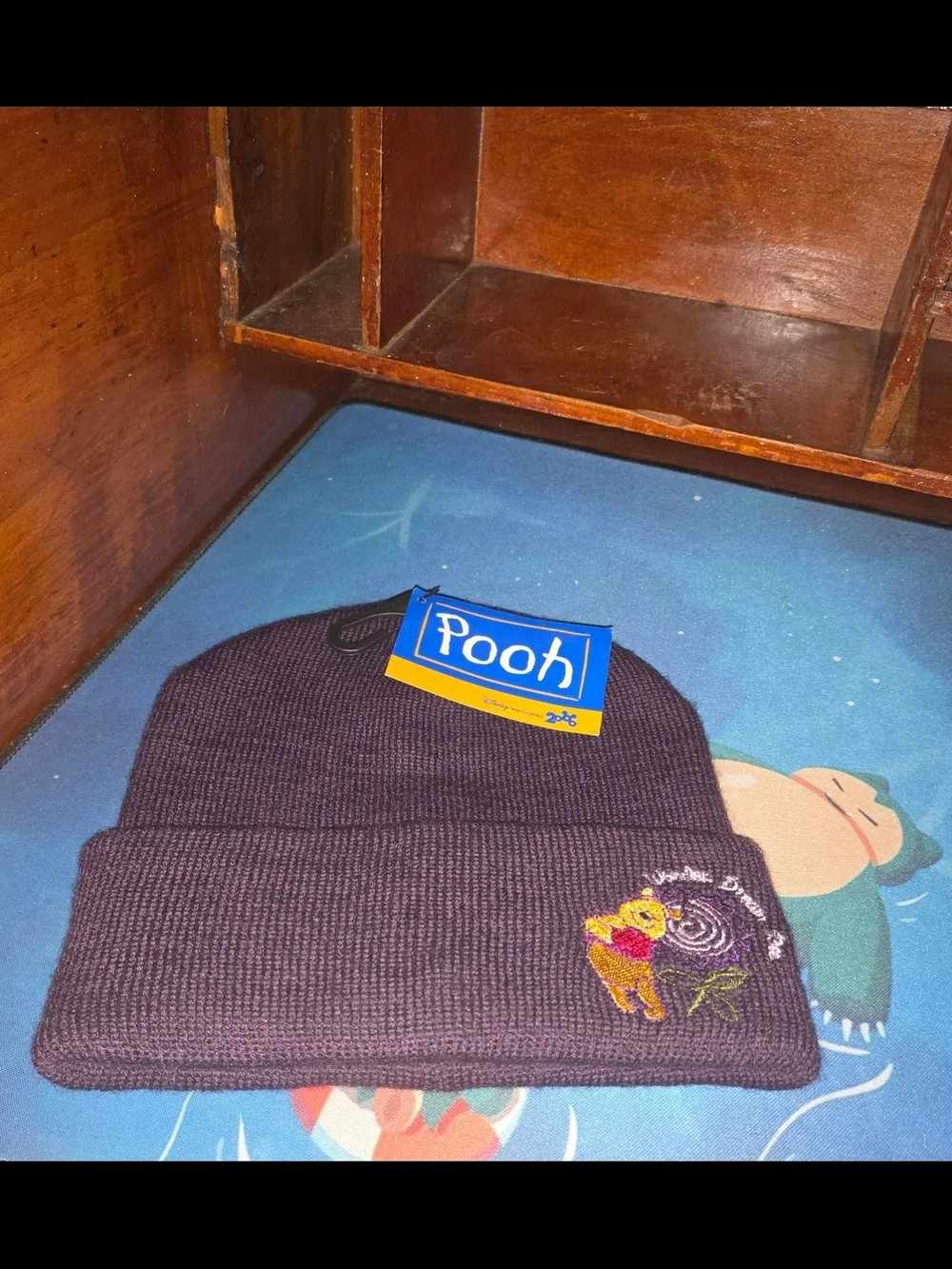 Vintage 2000s Winnie The Pooh Purple Knit Beanie Embroidered Cuffed Hat Y2K NEW!